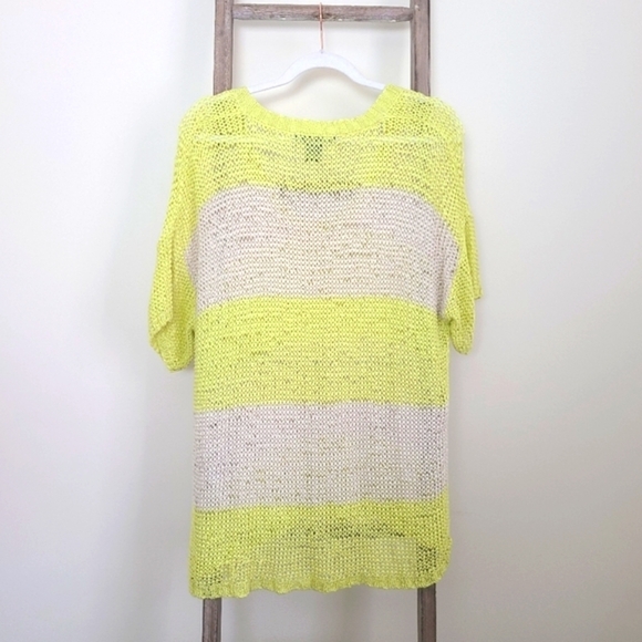 ⭐️40% Off⭐️ Calvin Klein Neon Lemon Color Block Stripe Sweater - Picture 2 of 10